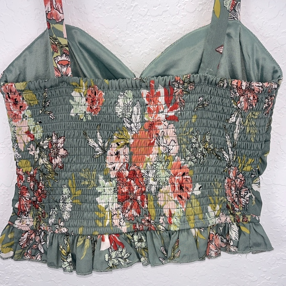 NWT xsmall floral print crop top sweetheart neckline quilted tank top ruched - Picture 7 of 11